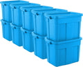 Rubbermaid Roughneck Tote 18 Gal 10 Pack Made in USA Heritage Blue Rugged Plastic Stackable Storage Bins with Lids and Handles