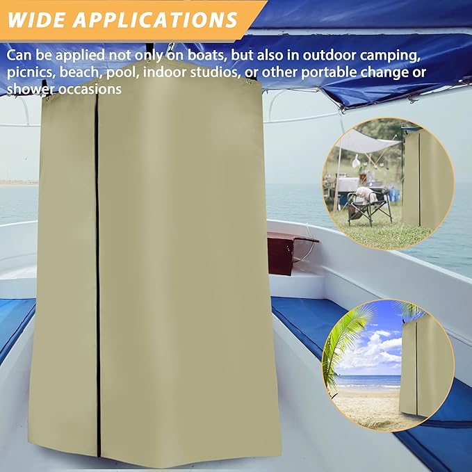 Privacy Tent for Boats Heavy-Duty Hanging Changing Room for Pontoon Boats Privacy Curtains for Pontoon Boats Attaches to Bimini Top Poles (Gray)