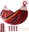 Hammock Cotton Canvas Hammock Portable Camping Hammock with Carrying Bag Two Anti Roll Balance Beam Metal Carabiner Ropes and Tree StrapsSuit for IndoorYardCampingOutdoor-Rainbow
