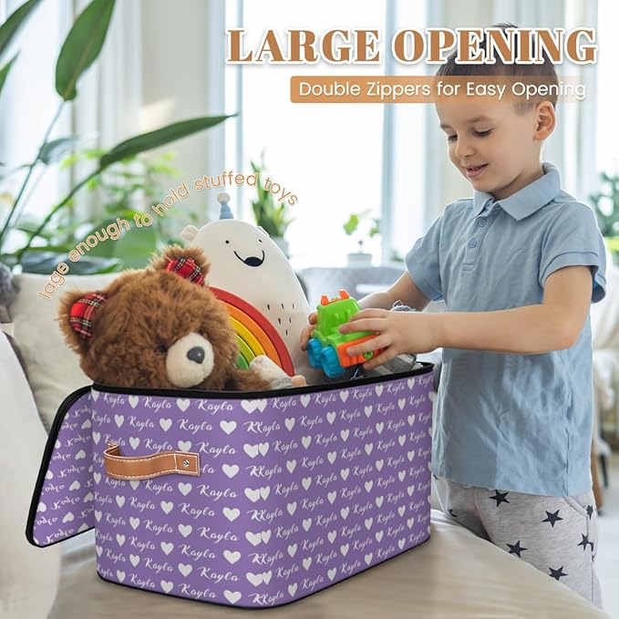 Custom Storage Bins with Zipper Lid Personalized Love Fabric Lidded Storage Baskets Boxes Foldable Cubes Clothes Organizer Container