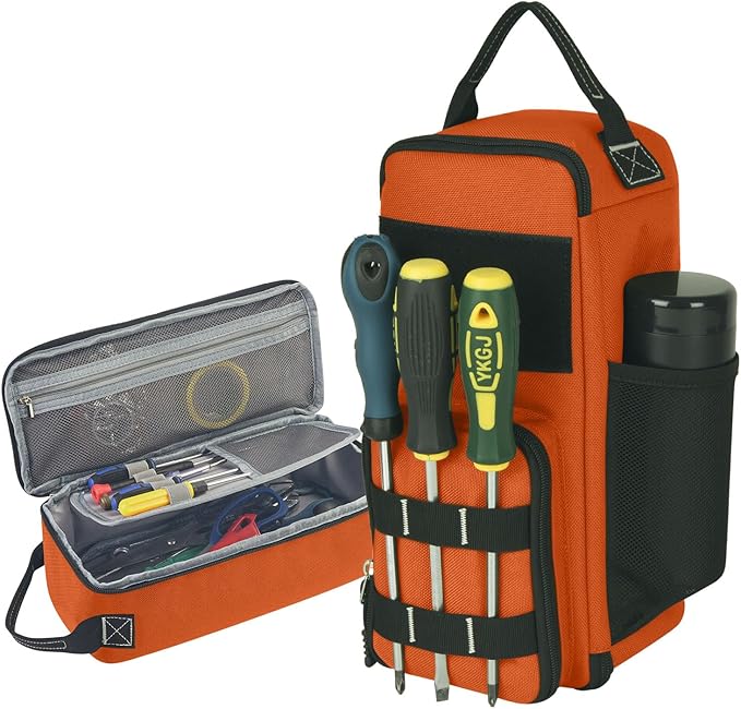LAKE OF FIRE 12.6 Small Tool Bag Pouch for Men with Multiple Pockets Waterproof Heavy Duty Tool Bag Organizer with Zipper and Portable Handle (Orange)