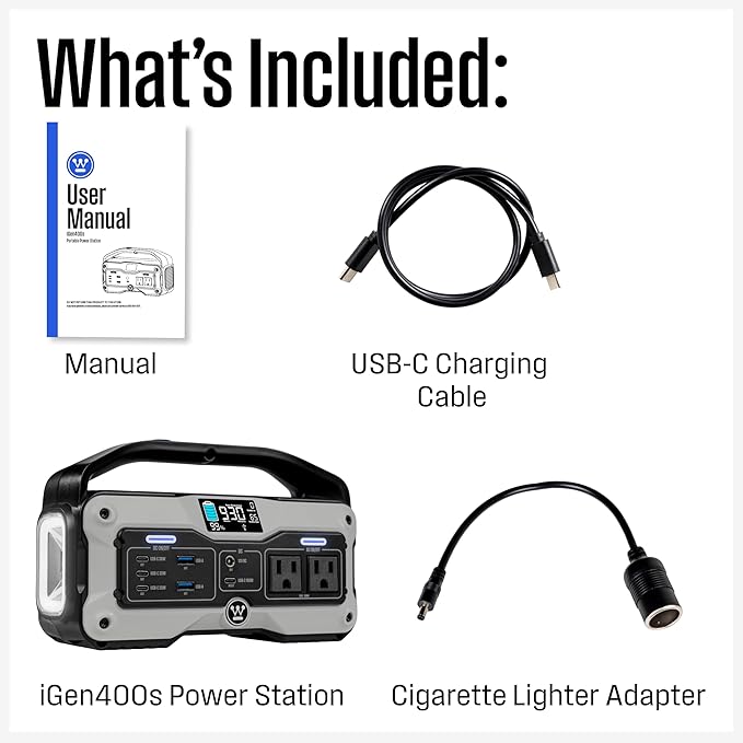 Westinghouse iGen400s 400 Watt 183Wh Portable Power Station and Solar Generator with LED and DC Outlet for Camping Home Travel Indoor/Outdoor Use (Solar Panel Not Included)