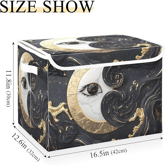 Storage Cube with Lid Moon Luxurious Print 16.5×12.6×11.8 IN Collapsible Large Capacity Foldable Storage Basket Bin Organizer