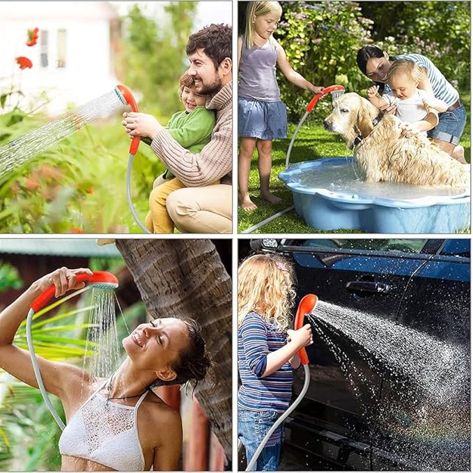 Camping Showers PortableCar Shower HeadPortable USB Charging2.5-3.5L/Min Water Volume2m Hose5m Wirefor Camping Hiking Travelingwith Nozzle and BucketBlue