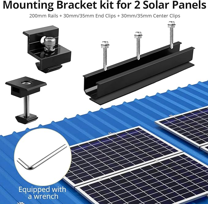 Anbte 6Pcs Solar Panel Mounting Brackets Aluminium 7.87 Solar Panel Mounting Rail &amp 30mm/35mm End Clamp &amp Mid Clamp Solar Panel Mounting Kit for Metal Roof Tin Roof Flat Roof Sheet Roof