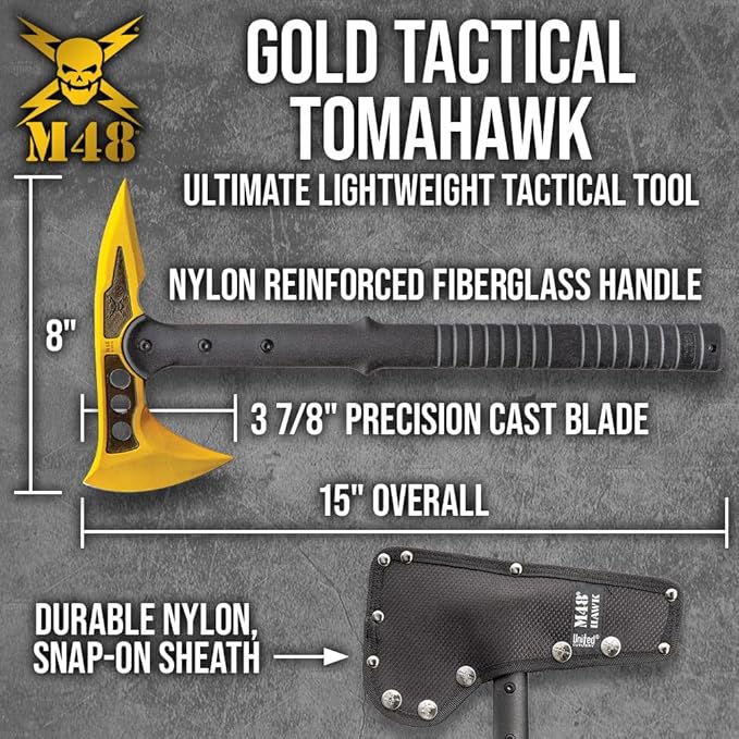 M48 Steel Mistress Tactical Tomahawk with Sheath - Cast 2Cr13 Stainless Steel Head Blade and Penetrating Spike Fiberglass and Nylon Reinforced Handle Perfect for Breaching - Length 15 1/2