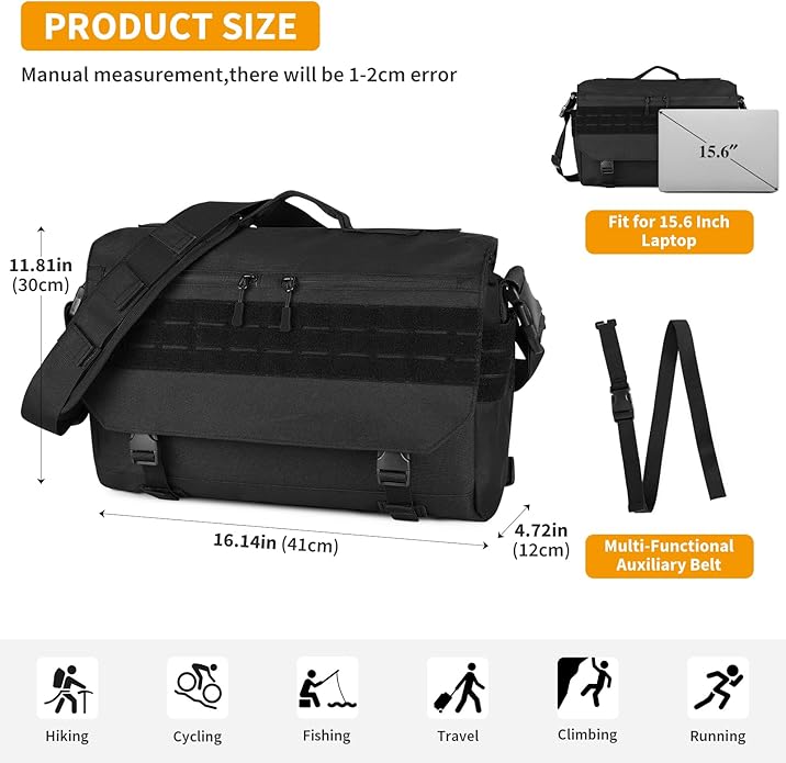 HUNTVP Messenger Bag Tactical Messenger Bag Men Canvas Shoulder Crossbody Military Laptop Bag for Work Outdoor Camping Hiking