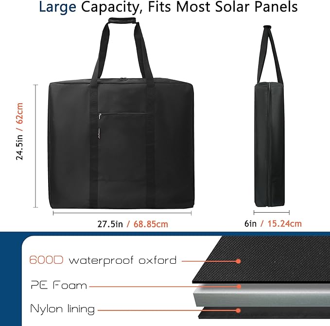 Solar Panel Travel Bag Compatible with 2 Jackery 100W / 200W Padded Portable Solar Panel Storage Bag Compatible with Jackery SolarSaga 100W 100X 200W (200W | 27.5×24.5×6)