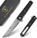 AUBEY Damascus Pocket Knife with Clip Tanto Blade Damascus Steel Folding Knives for Men Tactical Aluminum Handle with Glass Breaker for EDC Camping Gift