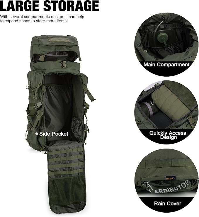 Mardingtop 70L Internal Frame Backpack for HuntingCampingHiking Backpacking Backpack with Rain Cover