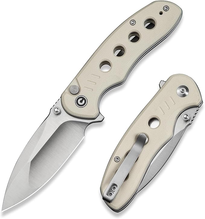 CIVIVI Triptych Folding Pocket Knife 2.97 14C28N Blade G10 Handle with Reversible Clip Button Lock Knife for EDC Camping Hiking C23085B-2 Ivory
