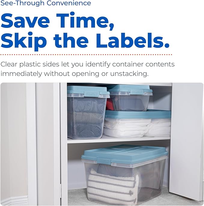 Hefty 18 Quart Hi-Rise Storage Bin with Lid Stackable Plastic Container for Home Office and Classroom Organization 8 Pack Smoke Blue