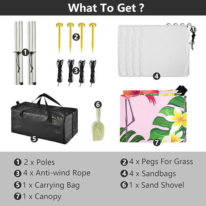 Beach Canopy with Windproof Ropes &amp Sandbags Beach Tent Sun Shade Sun Shelter for Camping Trips Fishing Backyard Fun or Picnics Flamingos