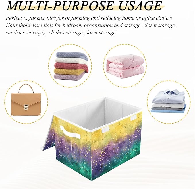Mardi Gras Background Fabric Storage Bins with Lids and HandleFoldable Storage Bins with LidsCloset Organizers for Clothes Storage Room Organization Office Storage Chest Organizer