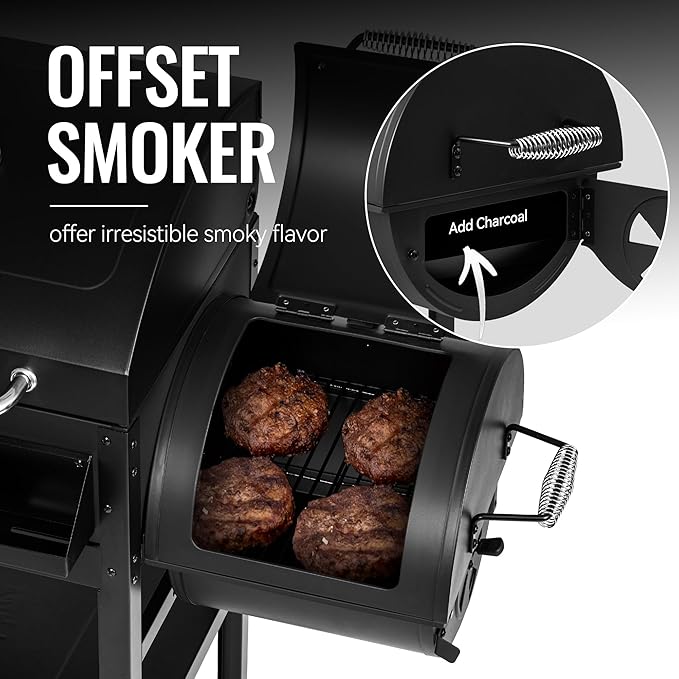 2-Burner Gas and Charcoal Grill Combo with Offset Smoker &amp Side Burner 34000 BTU Dual Fuel Grill 1020 Sq. In. Cooking Area Ideal for Outdoor Cooking Black ZH3005Y-SC