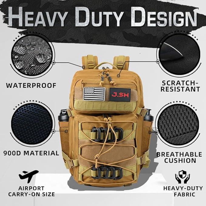 J.SH Large Military Tactical Backpack for Men EDC MOLLE Backpack 900D Oxford Nylon 3-Day Assault Rucking Pack Heavy-Duty Tactical Gear for Outdoor HikingGym Rugged Survival&ampBug Out Bag-45L K