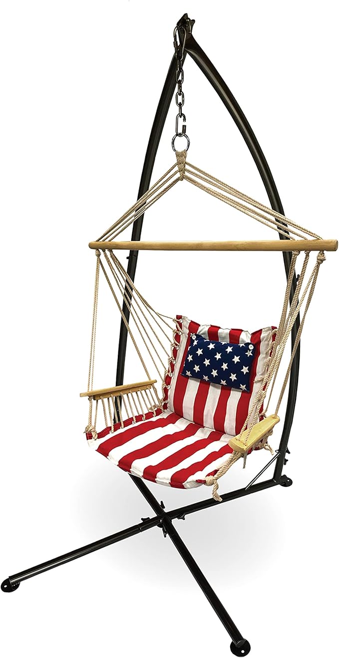 Hammock Chair Hanging Rope Swing *12 Patterns Quality Comfortable and Breathable Fabric - Indoor/Outdoor - Red White and Blue