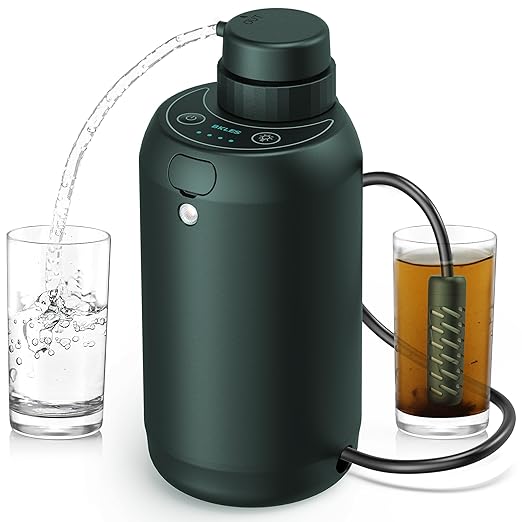 BKLES Camping Water Filter – Water Filtration System Survival with 0.01 Micron 6-Stage Portable Water Filter Electric Emergency Water Purifier with SOS Light for Hiking Travel Backpacking – Green