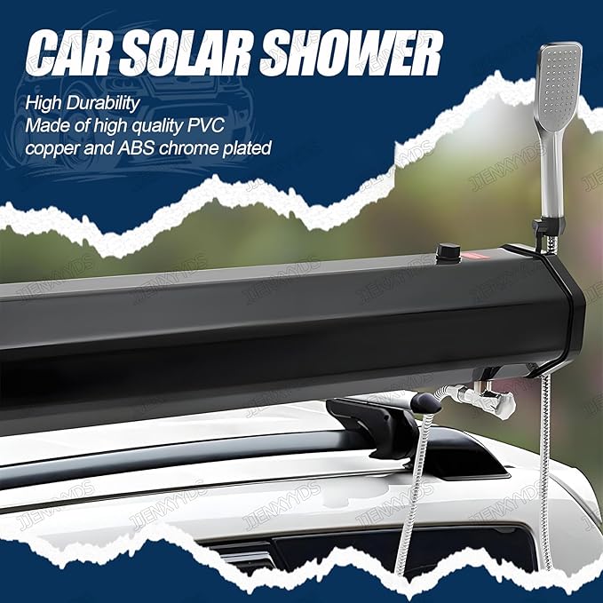 Portable Solar Heated Road Shower18L/20L/30L Pressurized Water Tank for Camping Showerwith 4.92ft Water Pipe and Shower Headfor Trucks Off Road Vehicles RV SUV Water Storage 20L/4.4Gal