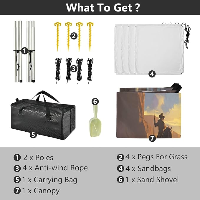 xigua Cowboy Beach Tent Sun Shelter with Carrying Bag - Silver Coated Oxford Fabric Beach Canopy for Beach Camping Fishing - Includes Windproof Ropes Sandbags &amp Stakes