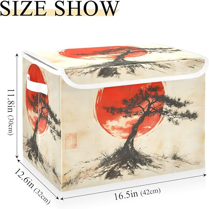 AIXIWAWA Lidded Storage Cube (Chinese Sun Tree) Fabric Foldable Closet Bins with Flip Lid and Handles Organizer Basket Container 16.5 x 12.6 x 11.8 IN