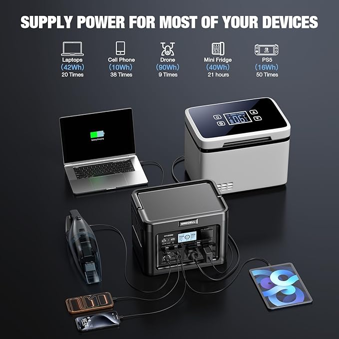 GRECELL 1200W Portable Power Statio with 200W Portable Solar Panel 23.5% High Efficiency Solar Panel 672Wh LiFePO4 Battery Solar Generator with 9 Output Ports for Outdoor Camping RV Travel