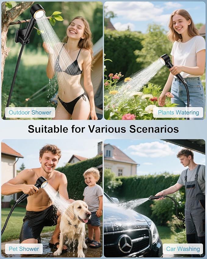 AUTOPkio Portable Shower 8000mAh Rechargeable Camping Shower Pump with 5 Speed Modes LED Display IPX8 Waterproof 10 L/min Electric Outdoor Shower Kit for Travel Car RV Hiking Beach Pet