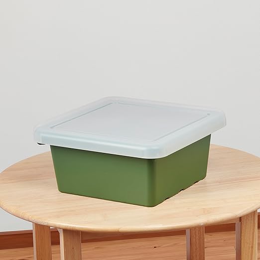 ECR4Kids Stackable Square Bins with Non-Snap Lids Multipurpose Organization Hunter Green 4-Pack
