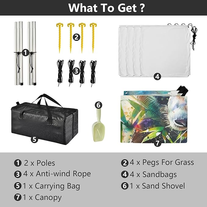 ALAZA Watercolor Panda Eating Bamboo Animal Beach Tent Sun Shelter Portable Canopy Sunshade for Outdoor Camping Picnics Backyard Fun 10x9 ft