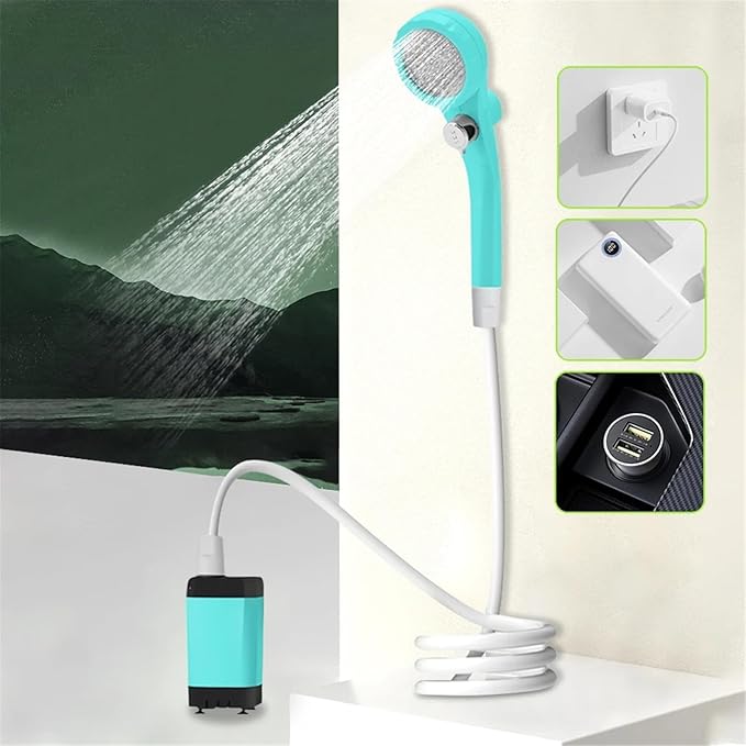 Portable Camping Shower Pump for Traveling: Water Pump with 6000mA Rechargeable Battery &amp Bucket for Family Camping Trip