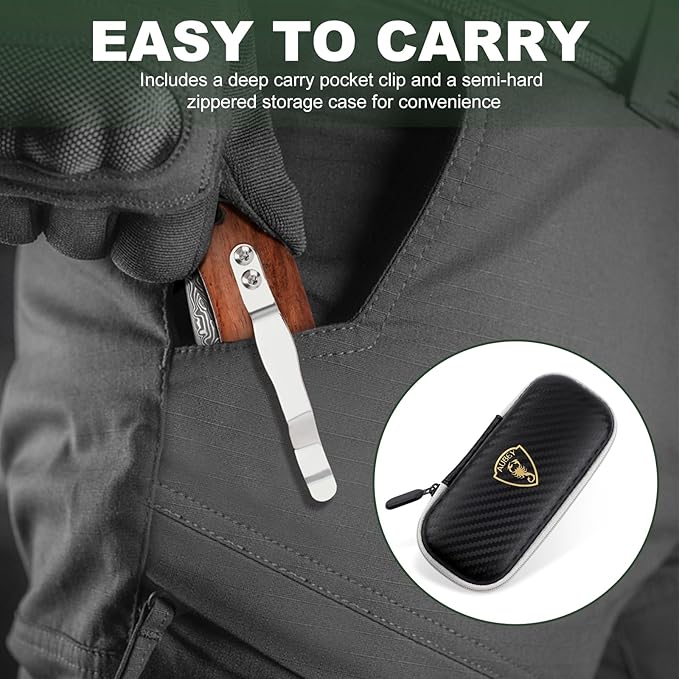 AUBEY Damascus Pocket Knife with VG10 Core Wooden Handle EDC Folding Knives for Men Outdoor Camping Collection Gift