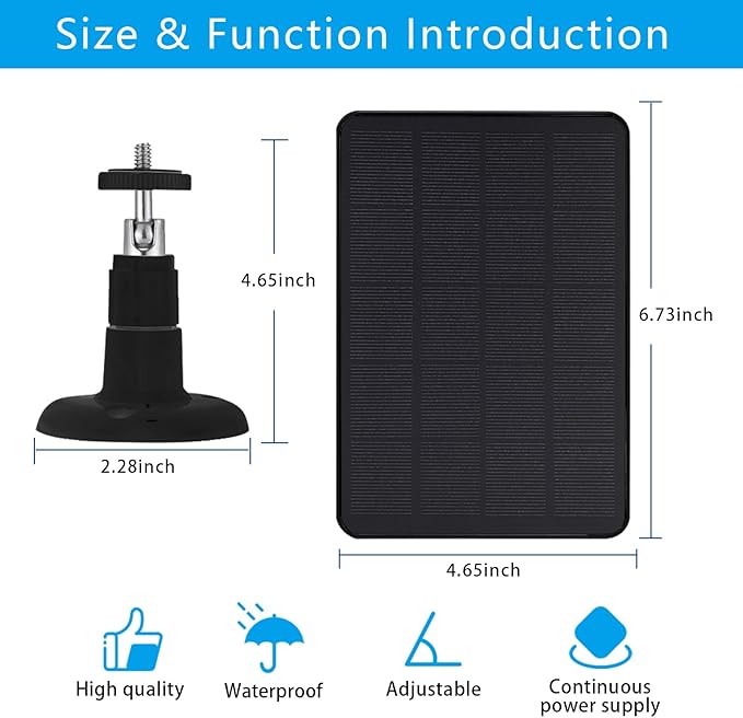 2 Pack Solar Panel Compatible with WYZE Battery Cam Pro 5V Solar Panel for Security Camera Charger Micro USB &amp USB-C 10ft Charging Extension Cable and Adjustable Wall Mount Black