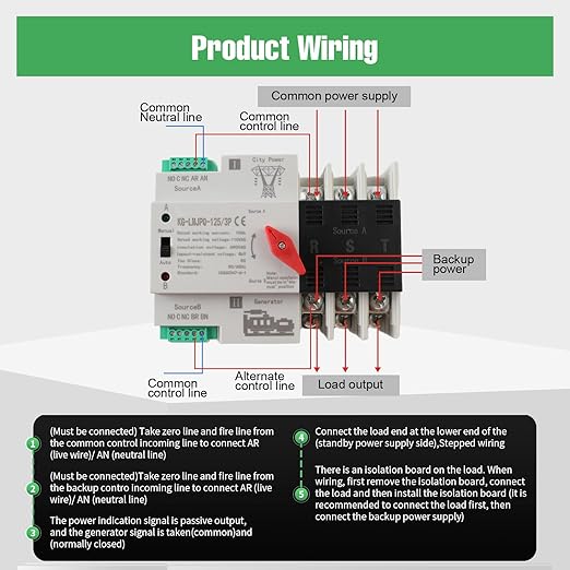 3P 100A Dual Power Automatic Transfer Switch 110V Generator Changeover Switch Tools Dual Power Transfer Switch Din Rail Mounting Type 50HZ/60HZ