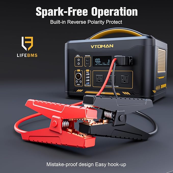VTOMAN Jump 1800 Portable Power Station &amp12V Car Jump Starter 1548Wh LiFePO4 Battery Solar Generator with Jumper Cable 1800W 3xAC Outlets 2xPD 100W for Camping Roadside Rescue