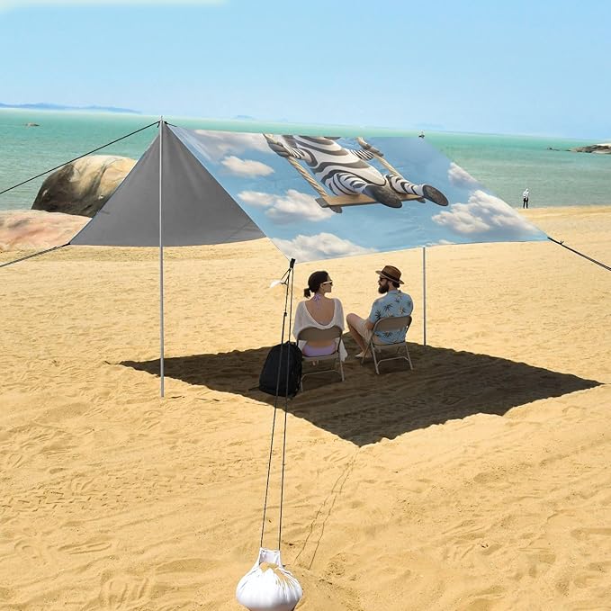 ALAZA Zebra Swing Bar Blue Sky Cloud Beach Tent Sun Shelter Portable Canopy Sunshade for Outdoor Camping Picnics Backyard Fun 10x9 ft