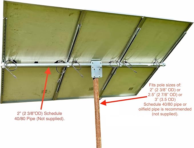 Solar Panel Array Top of Pole Ground Mount Bracket 2 - 2.5 - 3 Pipe Universal Bolt On