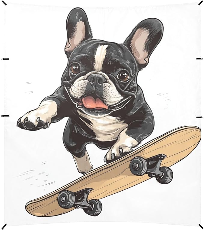 ALAZA French Bulldog Skateboard Cartoon Beach Tent Sun Shelter Portable Canopy Sunshade for Outdoor Camping Picnics Backyard Fun 10x9 ft