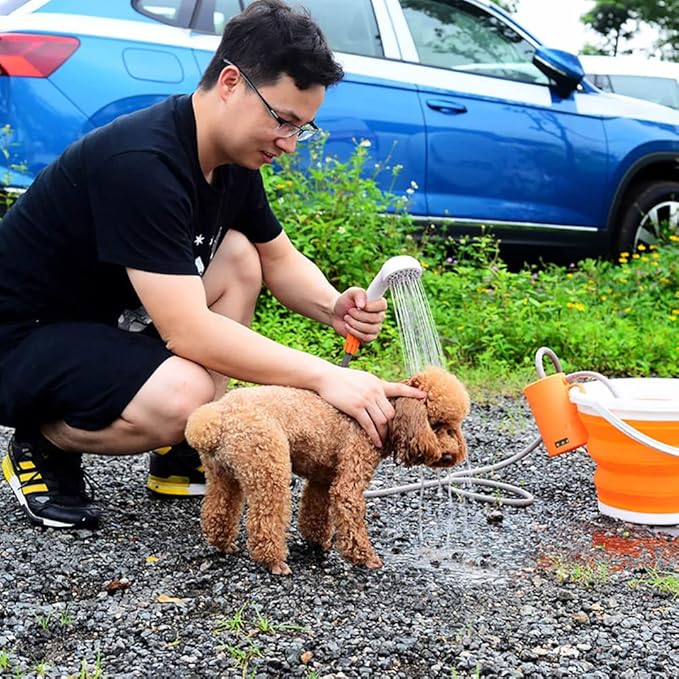 Outdoor Camping Electric Shower Car Washer Shower Set Portable Electric Pump Rechargeable Bathing Pump Plant Watering Pet CleanOrange