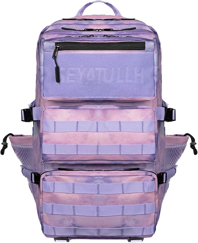 55L Military Tactical Backpack - Bug Out Bag with MOLLE System for Hiking(Cloud Purple Tie Dyeing)