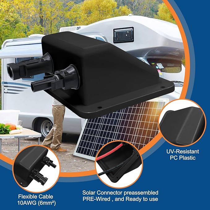 Solar Cable Entry Gland10Ft 10AWG Black Soft Solar Extension Cable and ConnectorUV Resistance Dual Cable Entry Gland Housing on RvBoatCamper (3m Black)