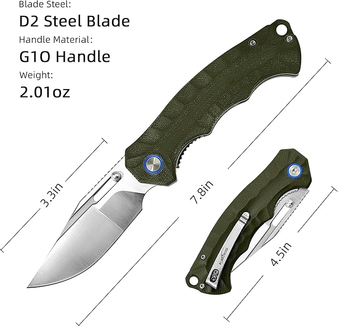 ALBATROSS Outdoor Style Father's Day Gifts Green Ultra-Light Pocket Knife 2oz Satin D2 Blade G10 Handle Liner Lock Thumb Hole Gift Box for Father's Day Birthday