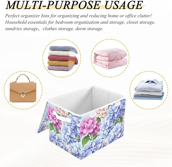 Storage Cube with Lid Florals Blue Print 16.5×12.6×11.8 IN Collapsible Large Capacity Foldable Storage Basket Bin Organizer