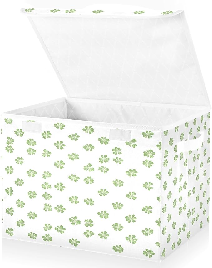 Clover Pattern Fabric Storage Bins with Lids and HandleFoldable Storage Bins with LidsCloset Organizers for Clothes Storage Room Organization Office Storage Chest Organizer