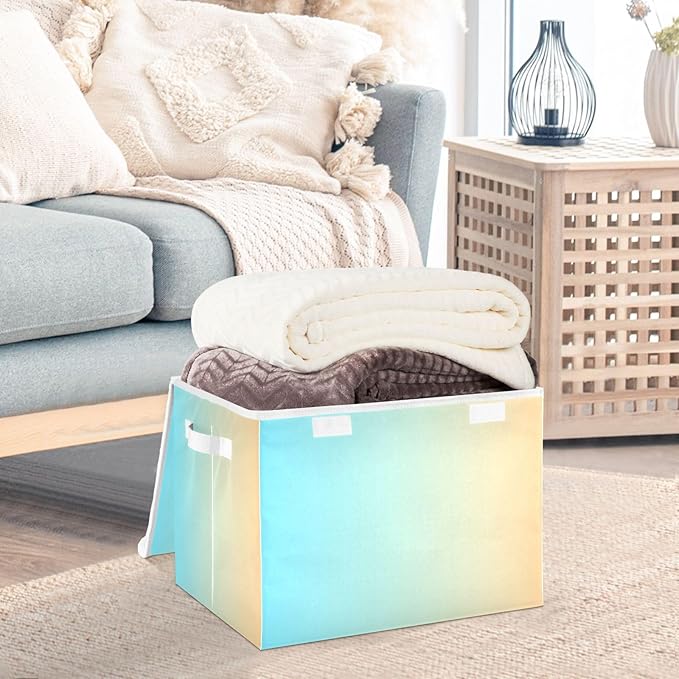 Blue Yellow Gradient Storage Bins with Lids Foldable Book Storage Boxes for Storage for Office Supplies Home Decor