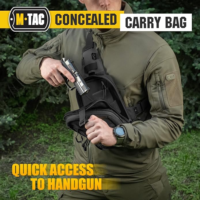 M-Tac Tactical Carry Combo Shoulder Chest Pack for Concealed Handgun (Black) + Elite Sling Bag Hexagon - EDC Tactical Crossbody Concealed Carry CCW Chest Pack (Black HEX)