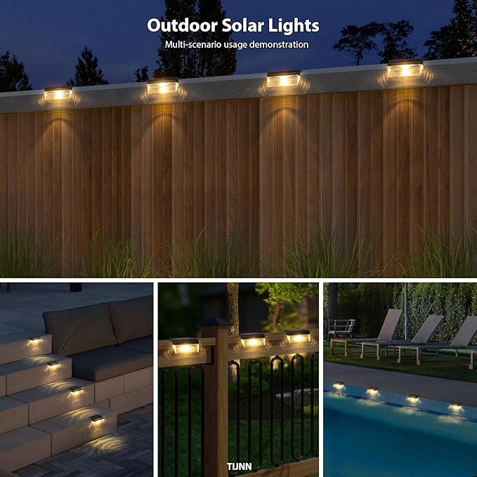 TIJNN Solar Deck Lights Outdoor Lighting Solar Fence Light Waterproof Backyard Essentials Patio Decorfor Outdoor Stairs Step Fence Yard Patio- 6 Pack