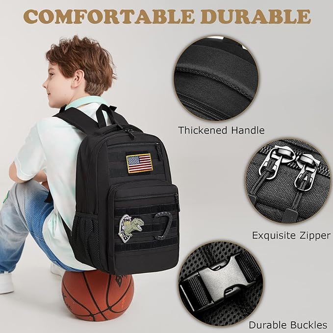 Kids tactical Backpack for Boys School Bag 20L mini Children Backpack for Outdoor Camping Travel (Black)