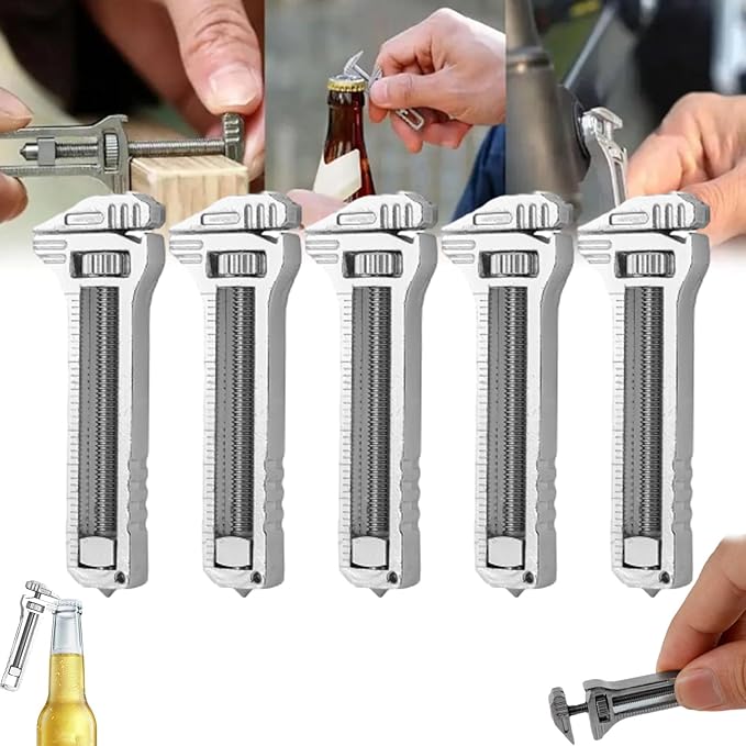 Compact Titanium Multitool Portable Mini Multitool Wrench Multifunctional Adjustable Wrench Alloy Tool Bottle Opener Keychain For Travel Hiking Fishing (5pcs)