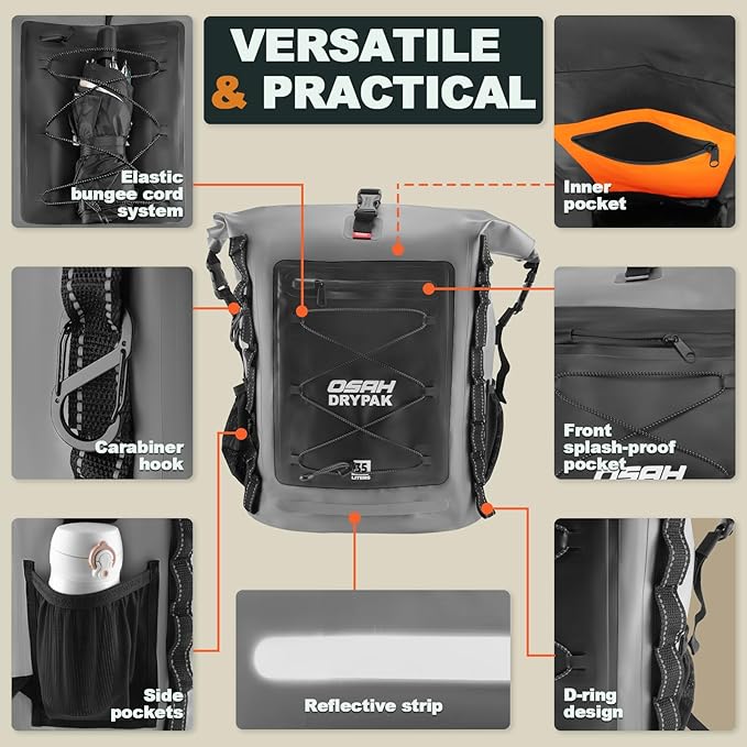 OSAH DRYPAK Waterproof Backpack Dry Bag 35L/55L/85L – Heavy Duty Roll-Top Hiking Backpack for Travel Kayaking Boating Camping Rafting and Fishing
