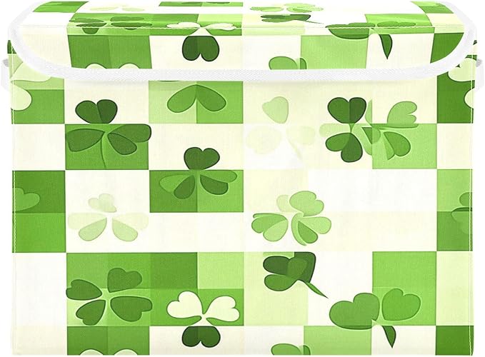 Clover Checkered Background Fabric Storage Bins with Lids and HandleFoldable Storage Bins with LidsCloset Organizers for Clothes Storage Room Organization Office Storage Chest Organizer